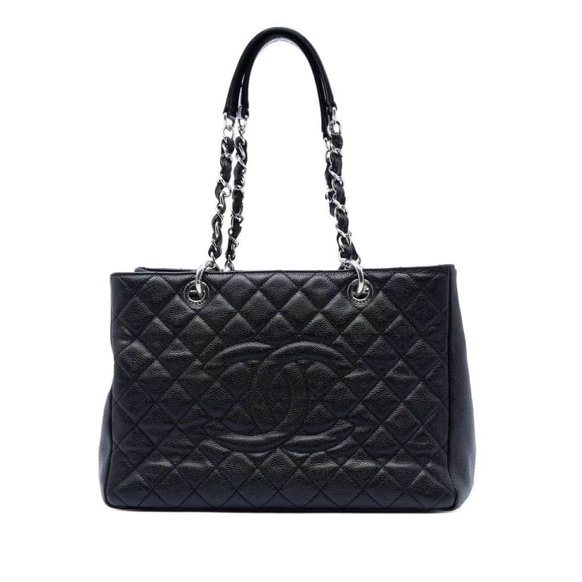 Chanel Caviar Grand Shopping Tote Black Leather Very good condition - Front View