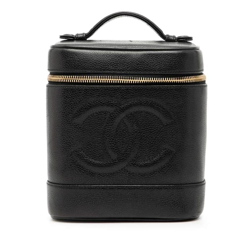 Chanel CC Caviar Vanity Case Black Leather Very good condition - Front View