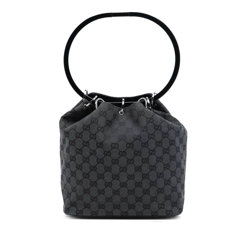 Gucci GG Canvas Resin Hoop Handle Bag Grey Canvas Good condition - Front View