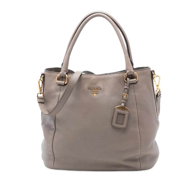 Prada Vitello Daino Open Convertible Tote Brown Leather Good condition - Front View