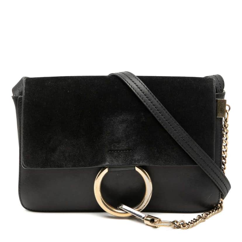 Chloé Small Suede and Calfskin Faye Crossbody Black Leather Good condition - Front View