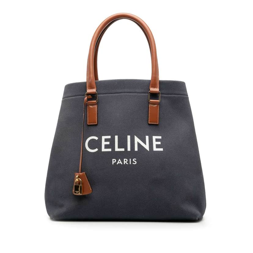 Celine Small Canvas Logo Print Horizontal Cabas Tote Grey Canvas Good condition - Front View