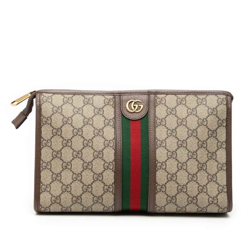 Gucci GG Supreme Web Ophidia Clutch Brown Canvas Good condition - Front View