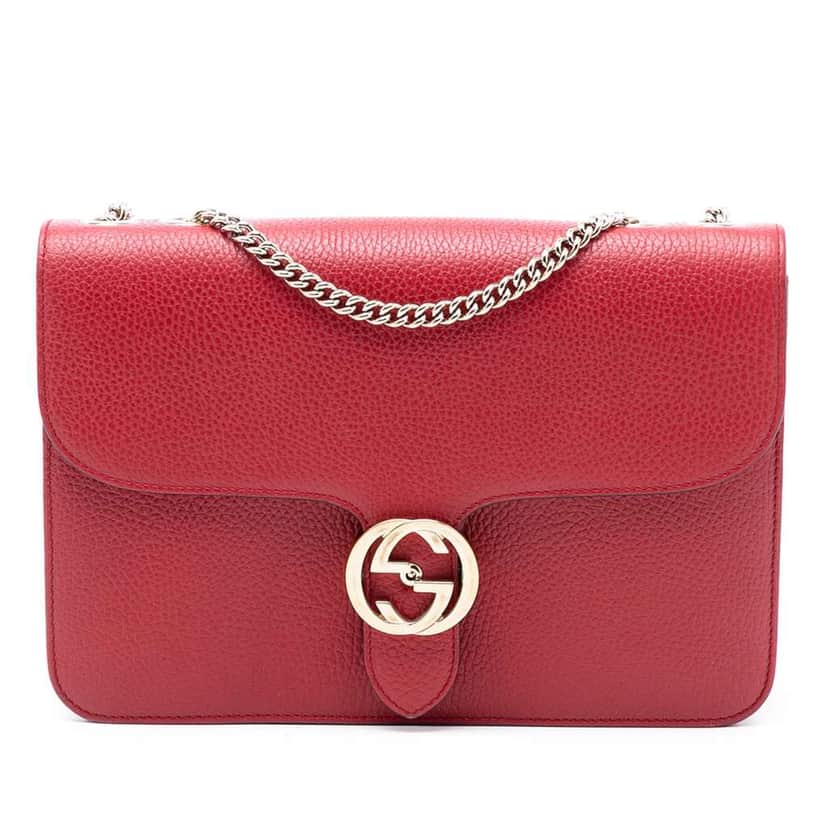 Gucci Medium Dollar Calfskin Interlocking G Crossbody Red Leather Very good condition - Front View