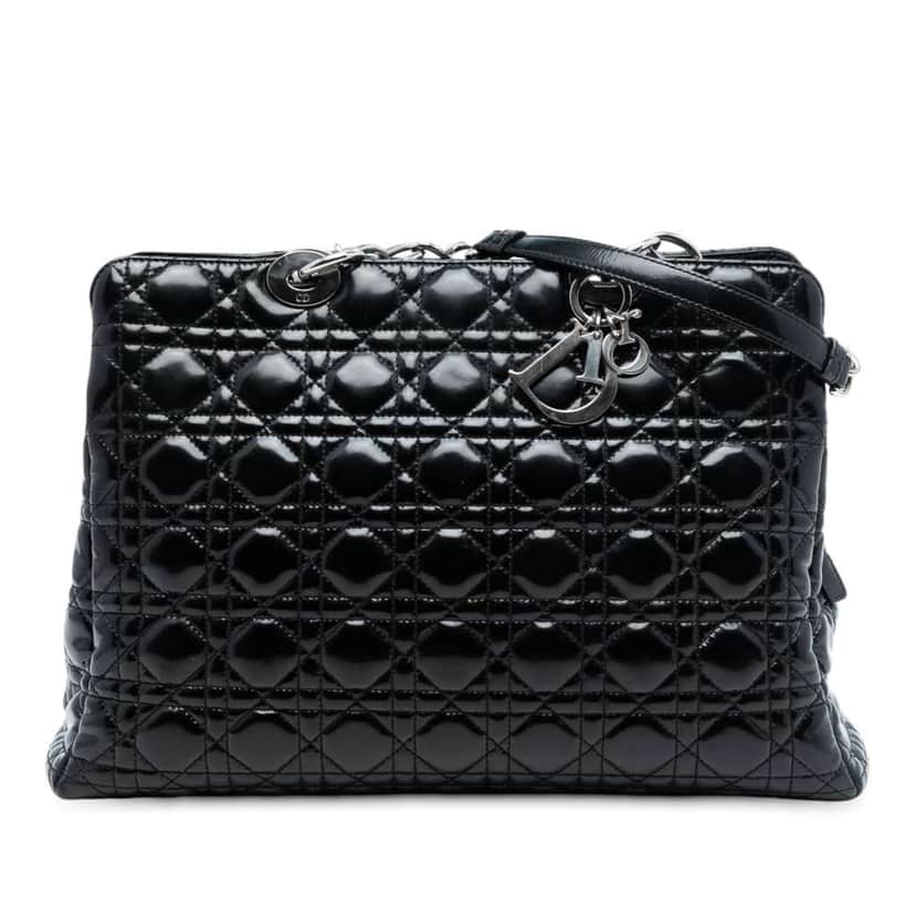 Dior Large Patent Cannage Lady Dior Soft Shopping Tote Black Leather Good condition - Front View