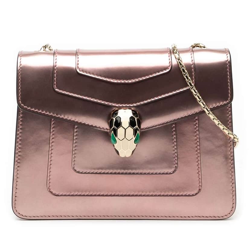 Bvlgari Small Patent Serpenti Forever Crossbody Pink Leather Good condition - Front View