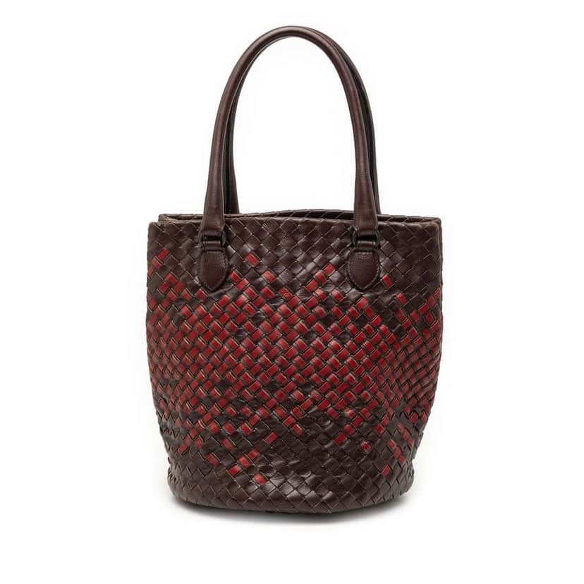 Bottega Veneta Bicolor Nappa Intrecciato Bucket Bag Brown Leather Very good condition - Front View