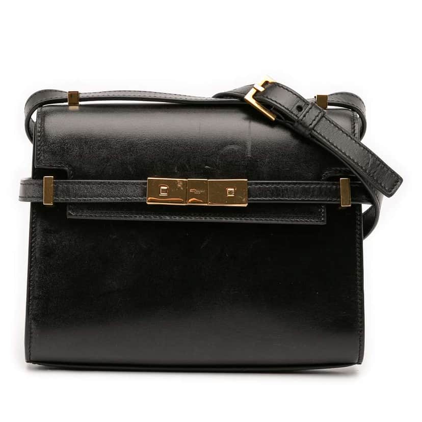 Saint Laurent Mini Box Calfskin Manhattan Shoulder Bag Black Leather Very good condition - Front View