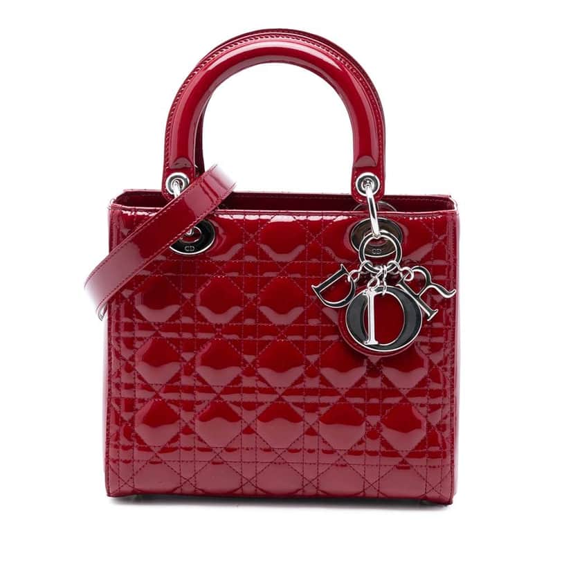 Dior Medium Patent Cannage Lady Dior Red Leather Good condition - Front View