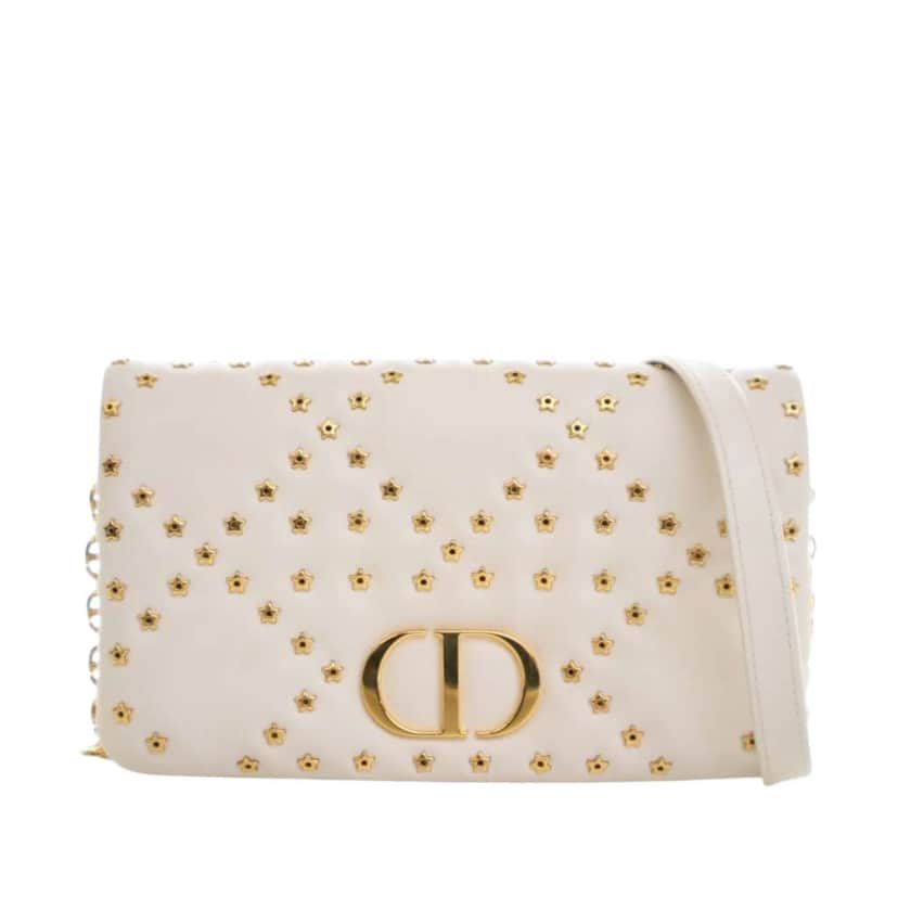 Dior Mini Lambskin Macrocannage Lucky Star Studded Caro Crossbody White Leather Good condition - Front View