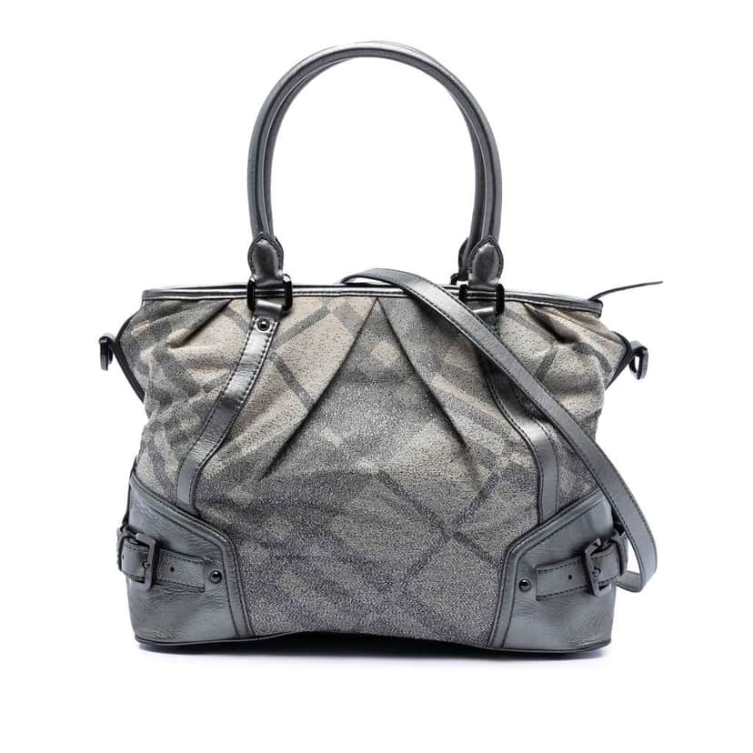 Burberry Glitter Smoke Check Canvas Check Satchel Silver Canvas Very good condition - Front View