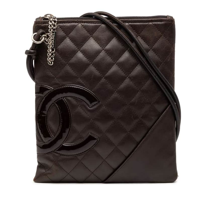 Chanel Quilted Lambskin Cambon Ligne Flat Crossbody Brown Leather Good condition - Front View