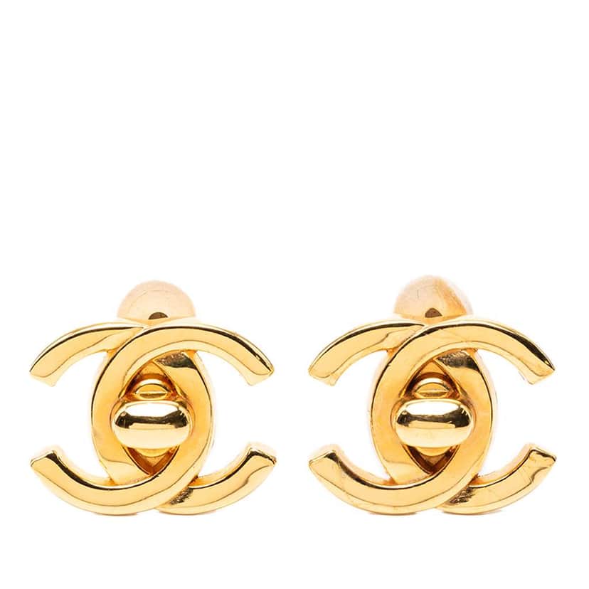 Chanel Gold Plated CC Turn Lock Clip on Earrings Gold Metal Good condition - Front View