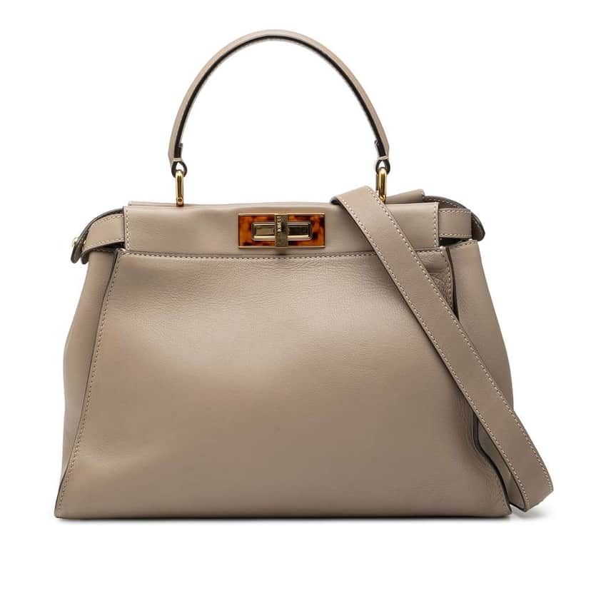 Fendi Medium Leather Selleria Peekaboo Iconic Satchel Brown Leather Good condition - Front View