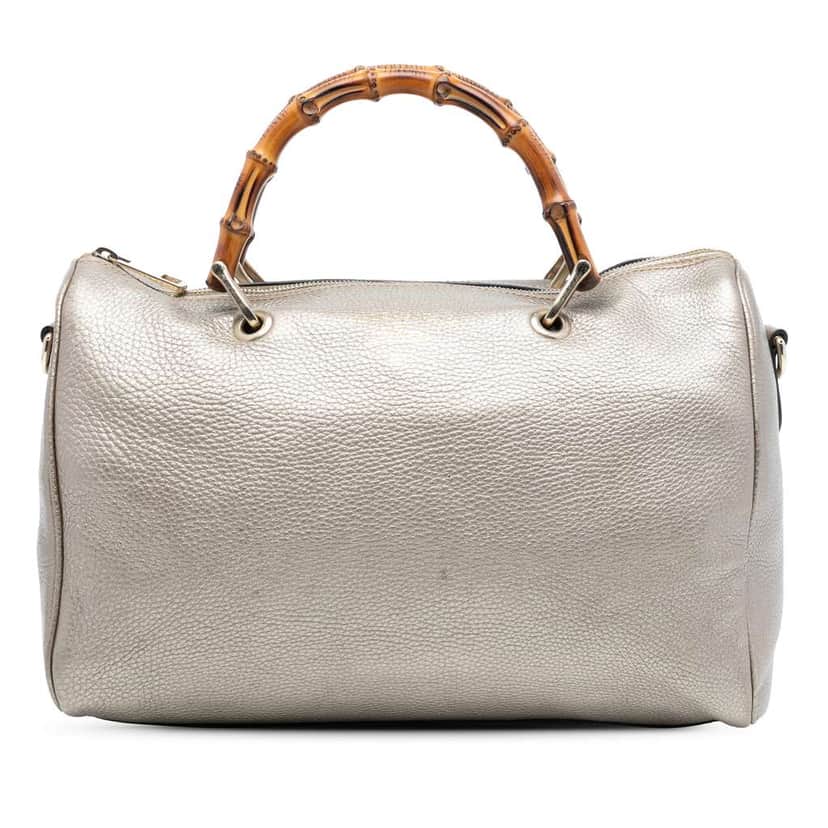Gucci Medium Calfskin Bamboo Shopper Boston Bag Gold Leather Very good condition - Front View