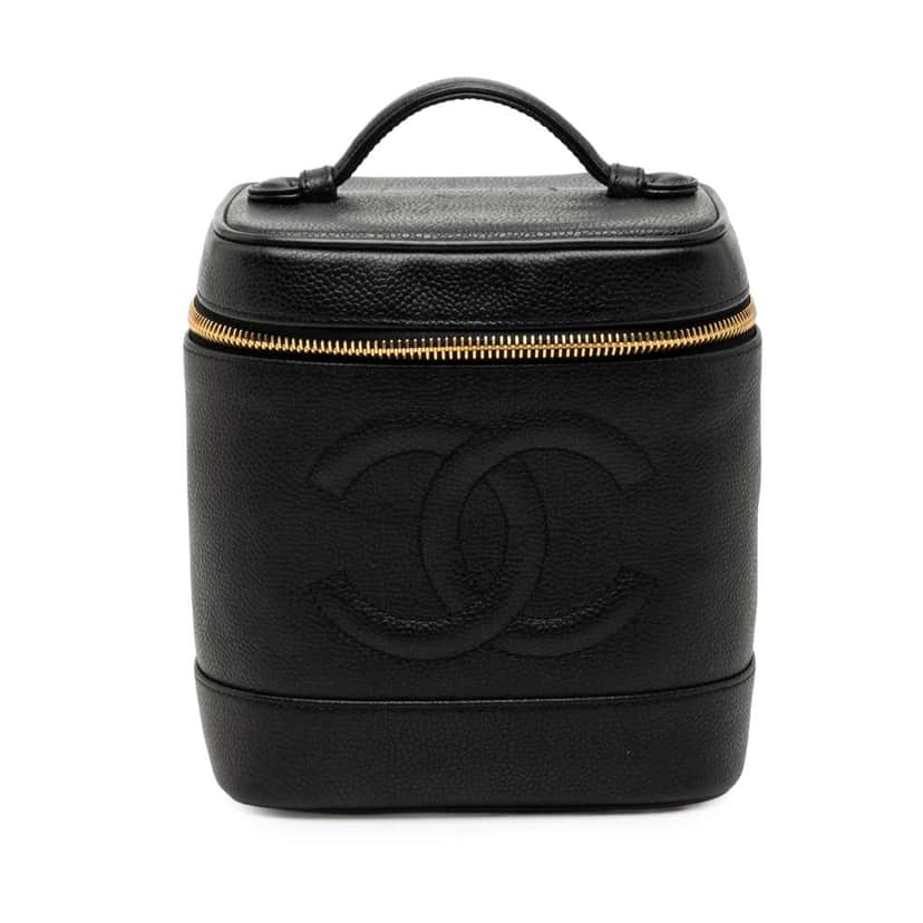 Chanel CC Caviar Vanity Bag Black Leather Good condition - Front View