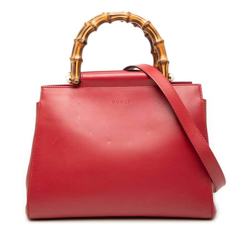 Gucci Small Leather Bamboo Nymphaea Satchel Red Leather Very good condition - Front View