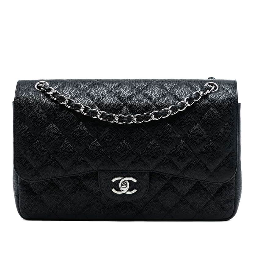 Chanel Jumbo Classic Caviar Double Flap Black Leather Very good condition - Front View
