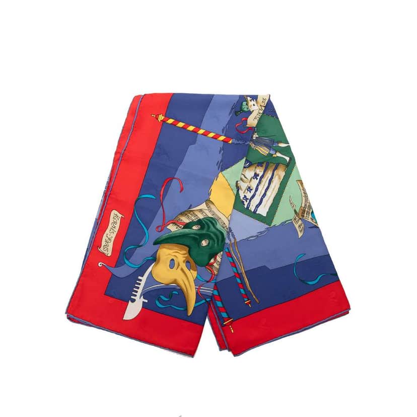 Hermès Le Carnaval de Venise Silk Scarf Blue Silk Good condition - Front View