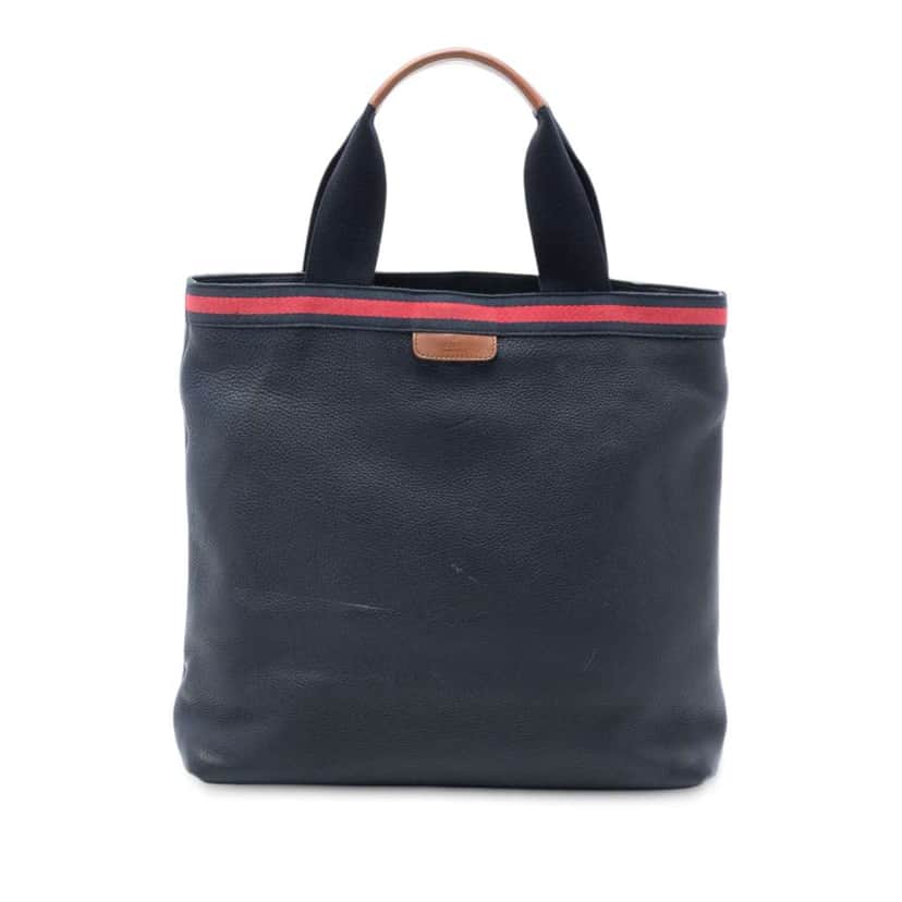 Gucci Leather Web Tote Blue Leather Very good condition - Front View