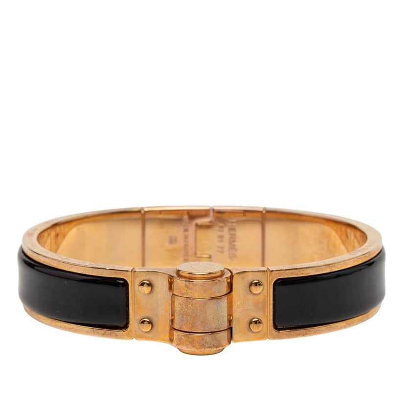 Hermès Narrow Enamel Charniere Uni Hinged Bracelet Black Fair condition - Front View