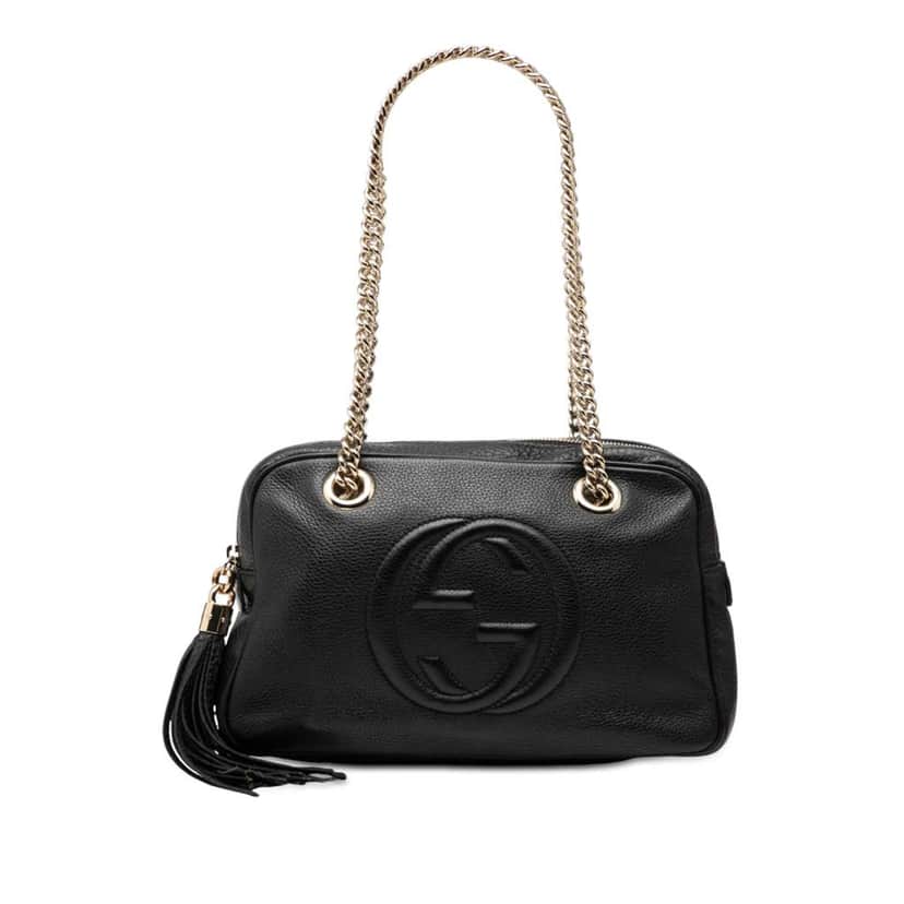 Gucci Pebbled Leather Soho Chain Zip Shoulder Bag Black Leather Good condition - Front View