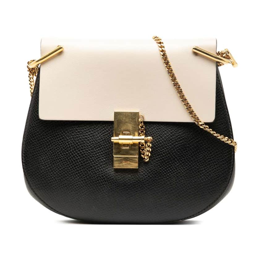 Chloé Small Bicolor Smooth and Grained Calfskin Drew Crossbody Black Leather Good condition - Front View