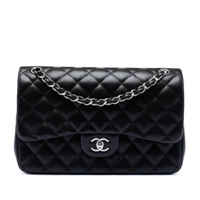 Chanel Jumbo Classic Lambskin Double Flap Black Leather Very good condition - Front View