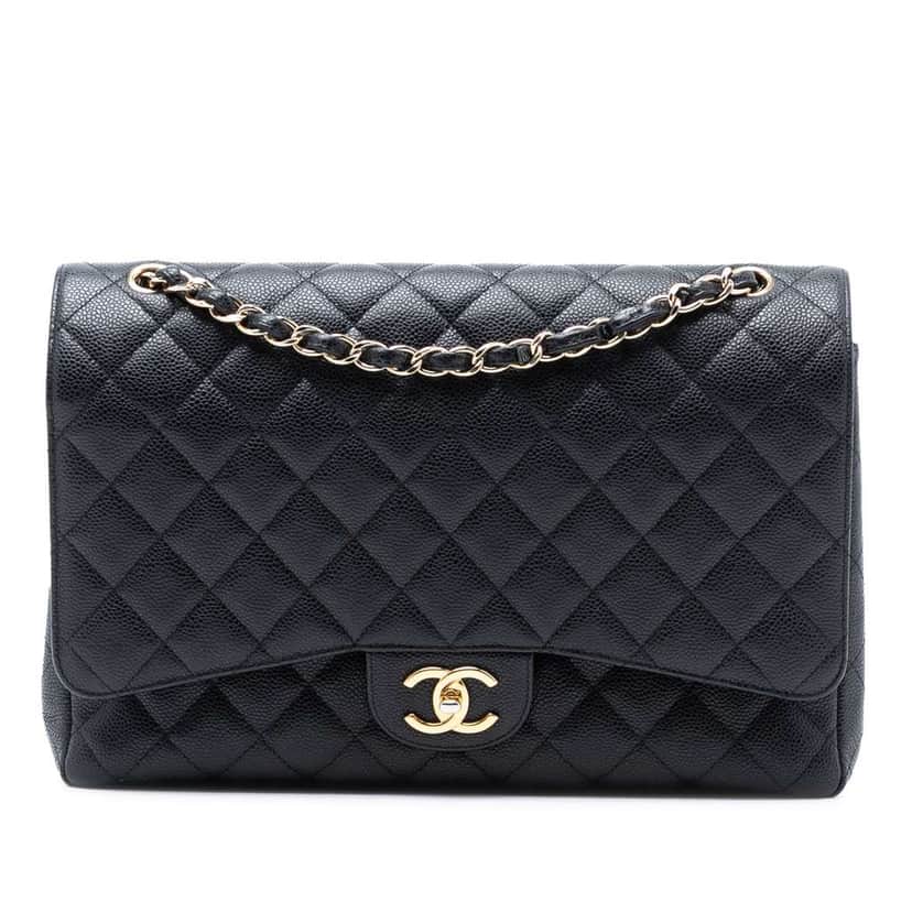 Chanel Maxi Classic Caviar Double Flap Black Leather Good condition - Front View