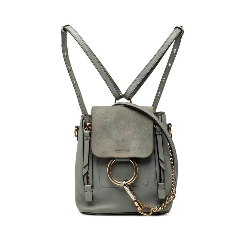 Chloé Mini Calfskin and Suede Faye Backpack Blue Leather Very good condition - Front View