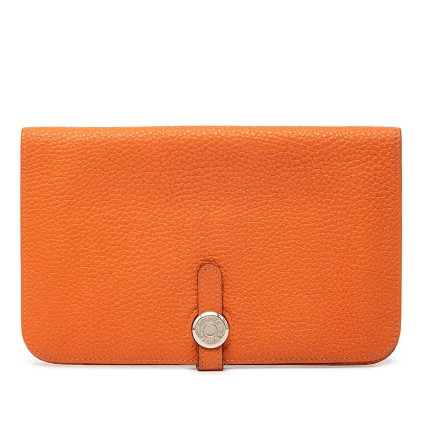 Hermès Clemence Dogon Duo Wallet GM Orange Leather Good condition - Front View