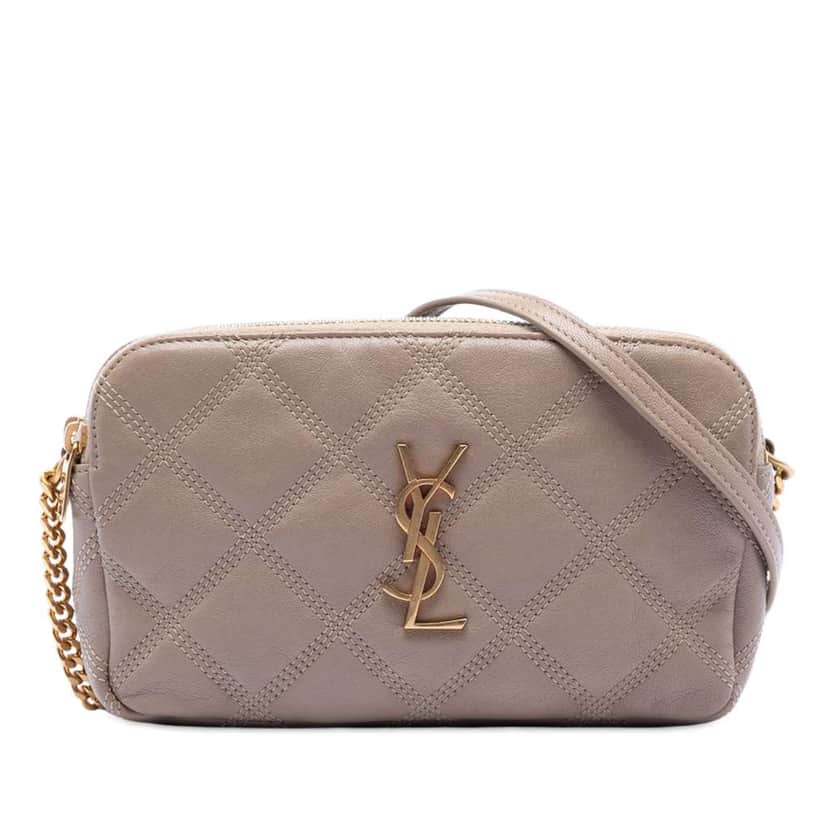 Saint Laurent Mini Quilted Lambskin Becky Double Zip Crossbody Brown Leather Good condition - Front View