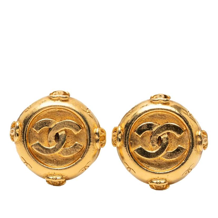 Chanel Gold Plated CC Round Clip On Earrings Gold Metal Very good condition - Front View