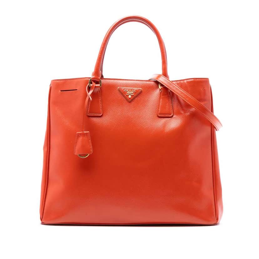 Prada Large Saffiano Vernice Galleria Satchel Orange Leather Good condition - Front View