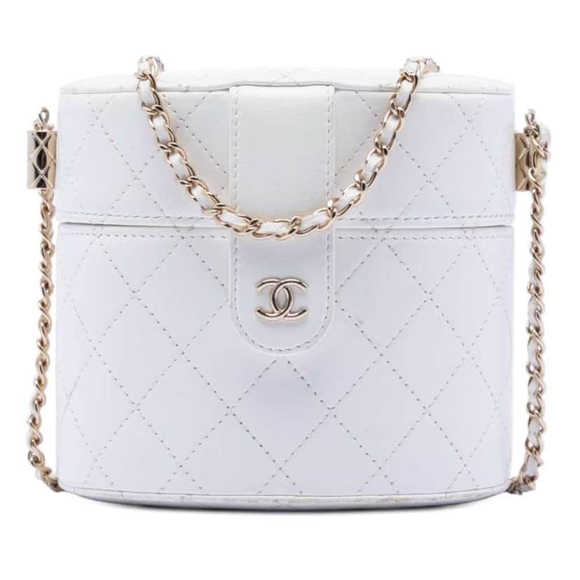 Chanel Small Quilted Lambskin CC Allure Vanity Case White Leather Good condition - Front View