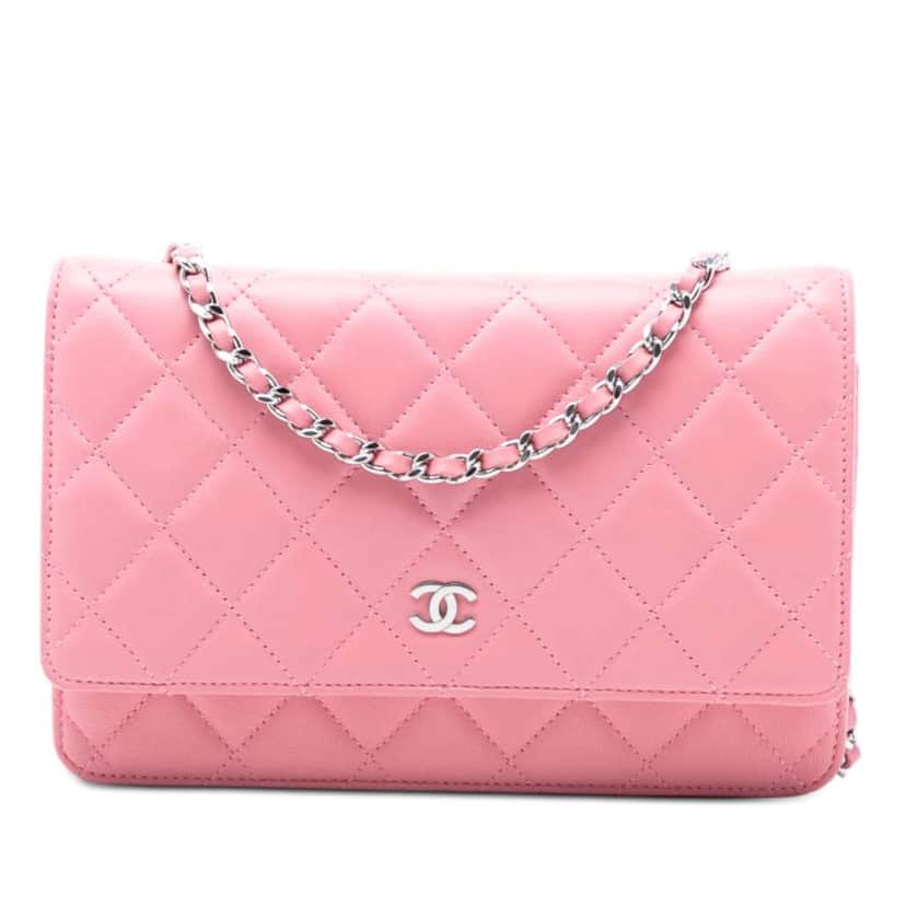 Chanel CC Quilted Lambskin Wallet On Chain Pink Leather Good condition - Front View