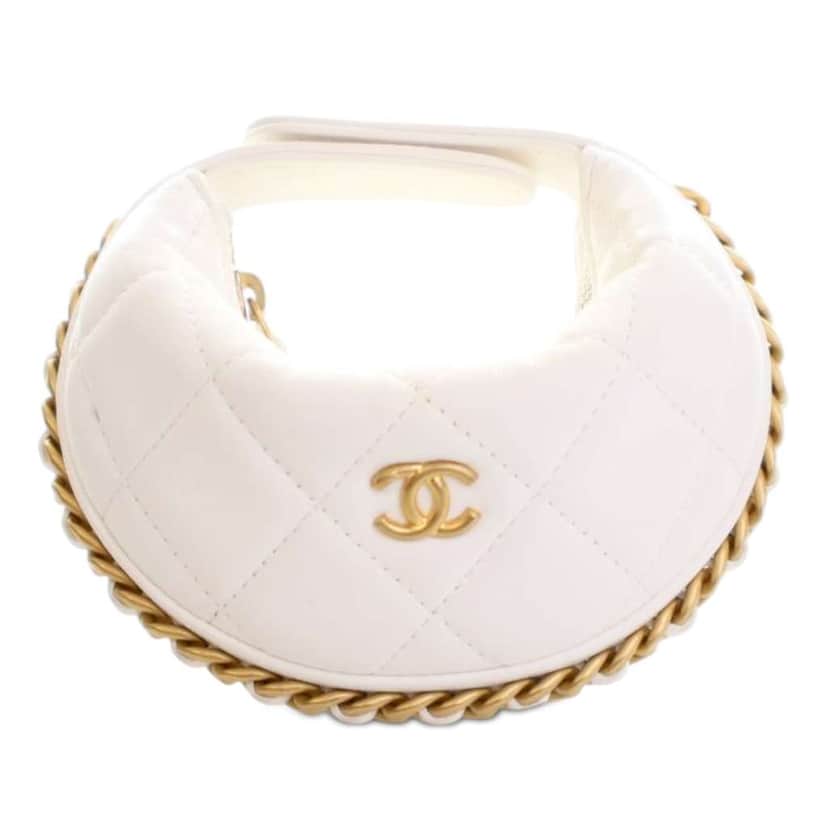 Chanel Mini Shiny Crumpled Quilted Lambskin Chain Around Pouch White Leather Good condition - Front View
