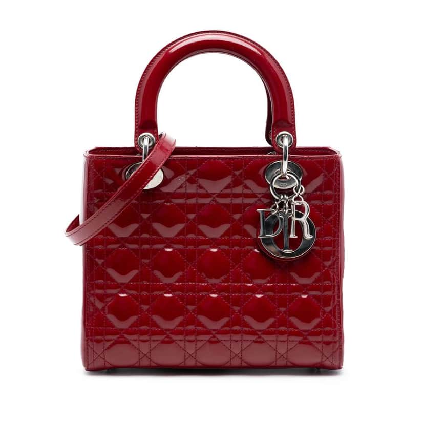 Dior Medium Patent Cannage Lady Dior Red Leather Good condition - Front View