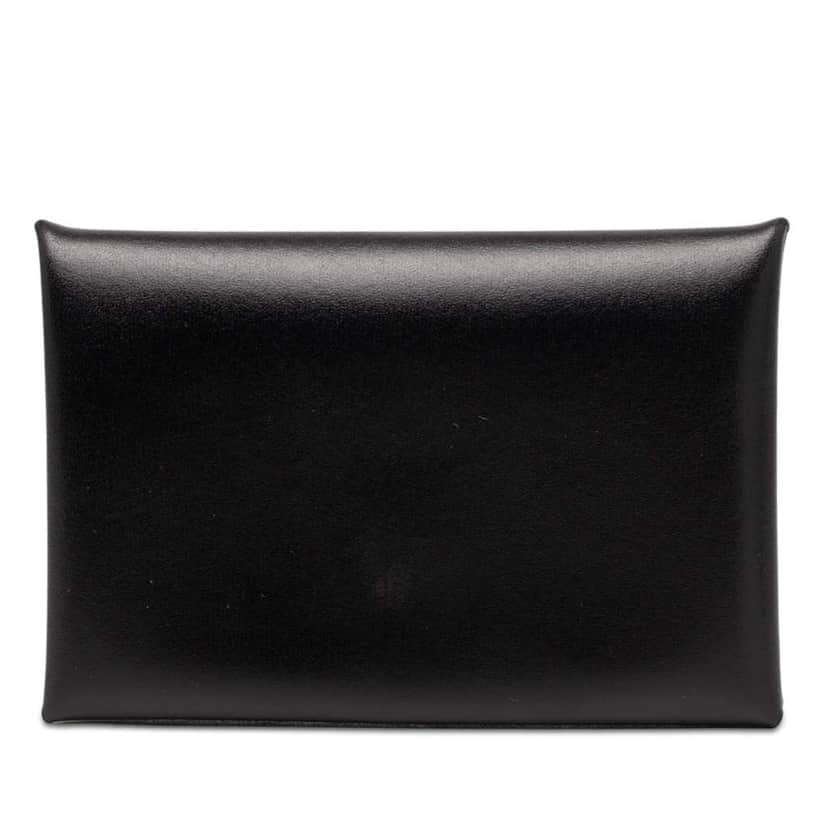 Hermès Box Calf Calvi Card Holder Black Leather Good condition - Front View