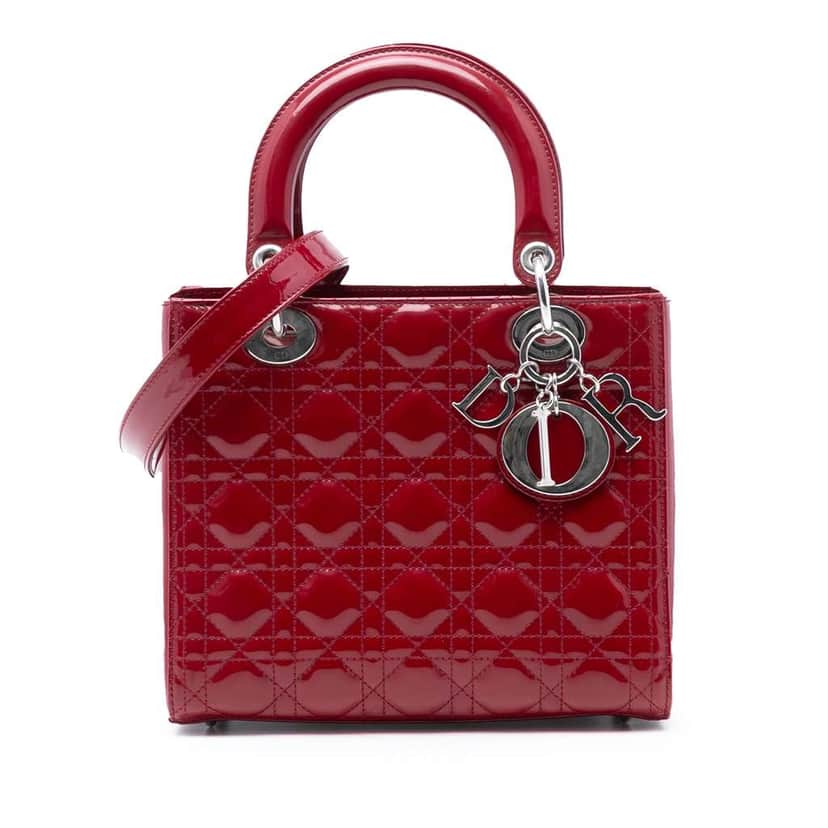 Dior Medium Patent Cannage Lady Dior Red Leather Very good condition - Front View