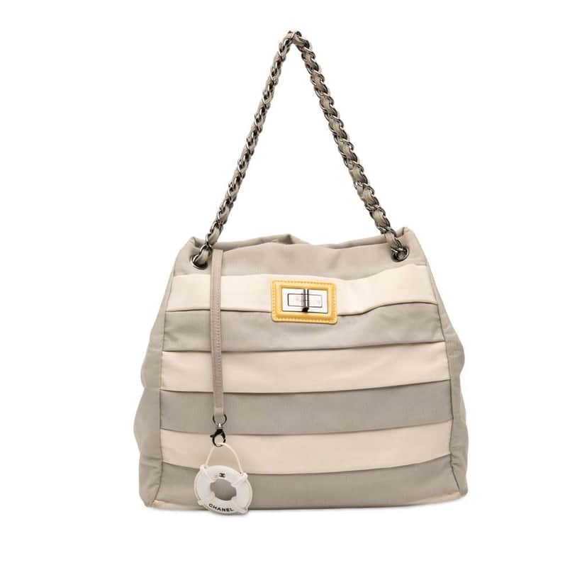Chanel Bicolor Nylon Grosgrain Reissue 2.55 Shopping Tote Grey Good condition - Front View