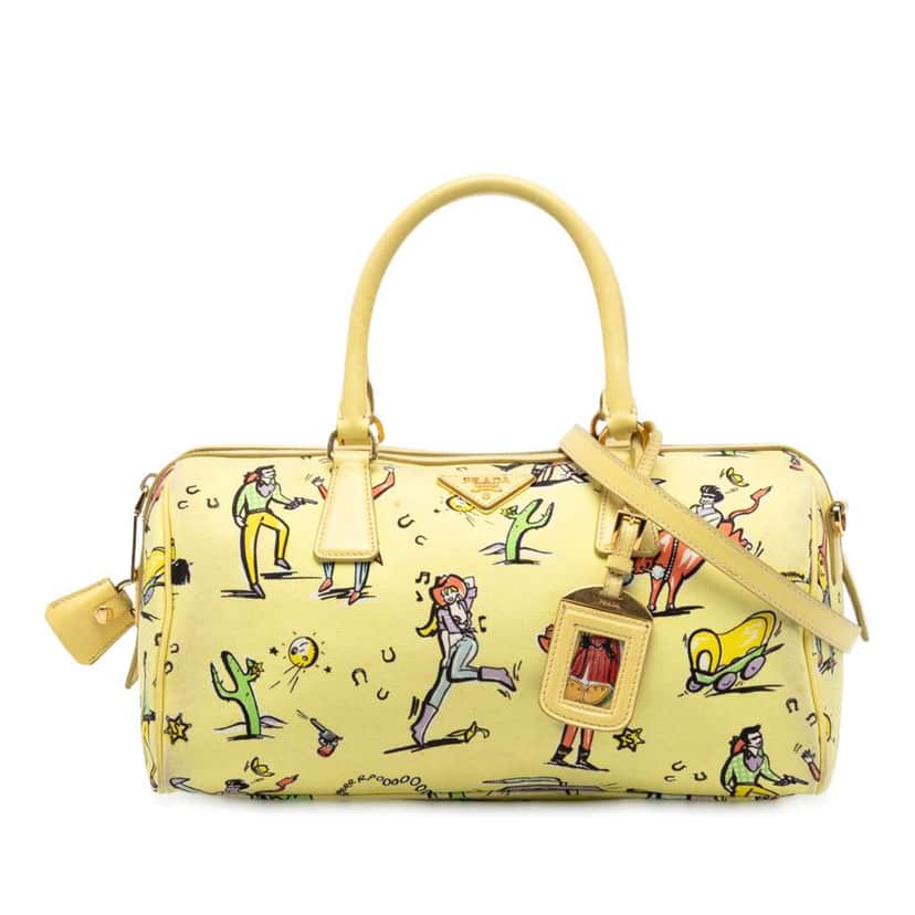 Prada Canvas Canapa St Foula Stampato Satchel Yellow Canvas Good condition - Front View
