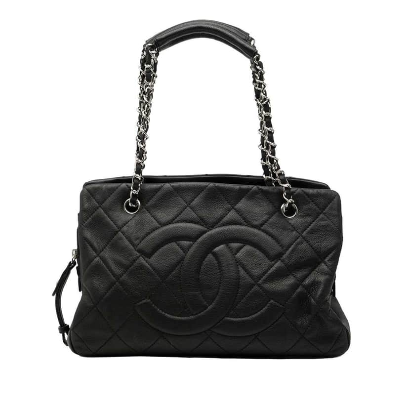 Chanel CC Quilted Caviar Soft Tote Black Leather Good condition - Front View