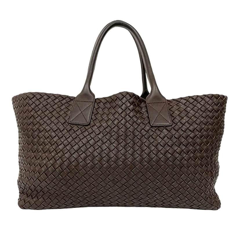 Bottega Veneta Medium Lambskin Intreccio Cabat Tote Brown Leather Good condition - Front View