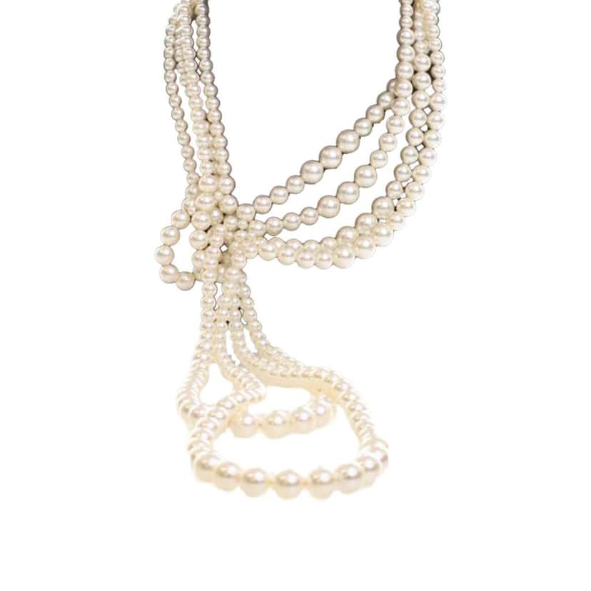 Chanel Multi Strand Knotted Faux Pearl Necklace White Very good condition - Front View