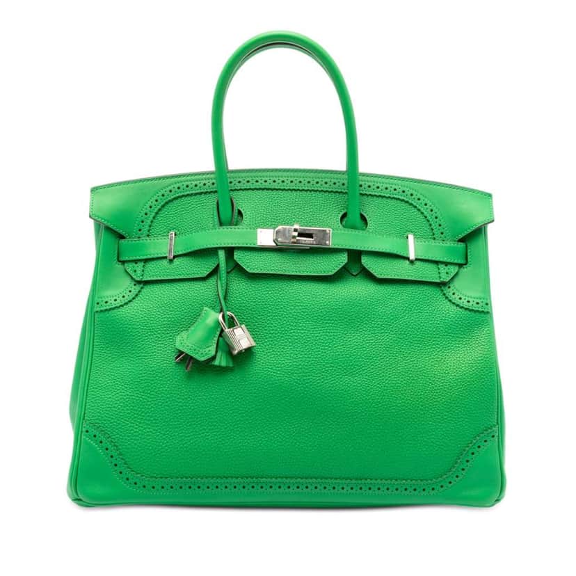 Hermès Togo and Swift Ghillies Birkin Retourne 35 Green Leather Good condition - Front View