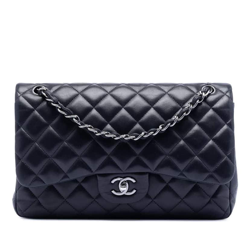 Chanel Jumbo Classic Lambskin Double Flap Black Leather Very good condition - Front View