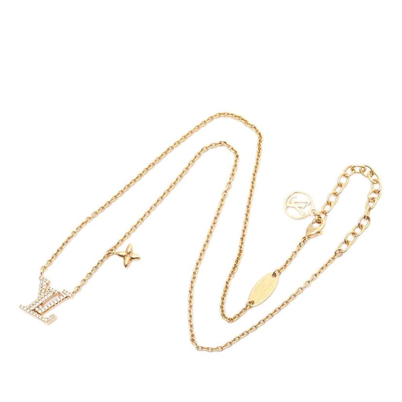 Louis Vuitton Gold Plated Crystal LV Iconic Necklace Gold Metal Good condition - Front View