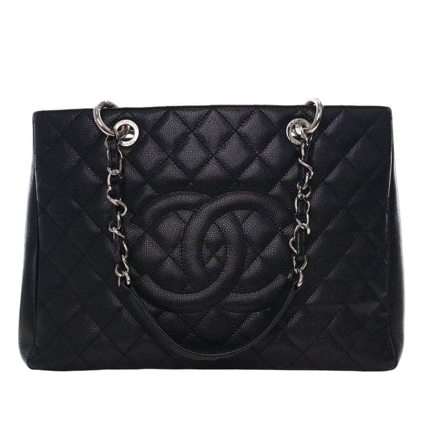 Chanel Caviar Grand Shopping Tote Black Leather Good condition - Front View