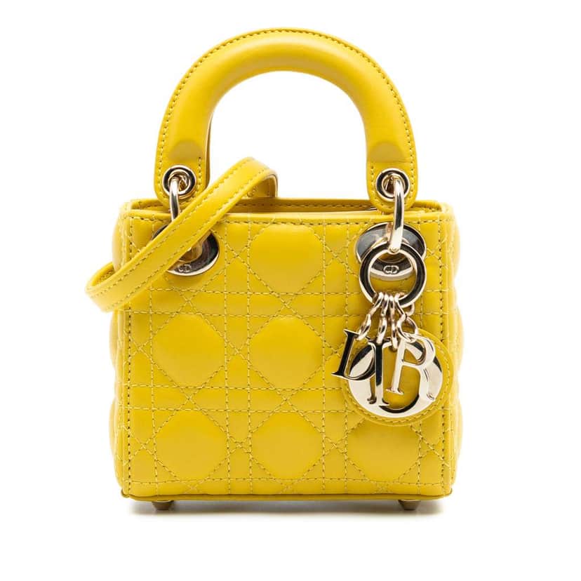 Dior Micro Lambskin Cannage Lady Dior Yellow Leather Very good condition - Front View